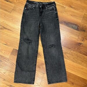 Express Black Straight Leg Jeans with Distressed Details